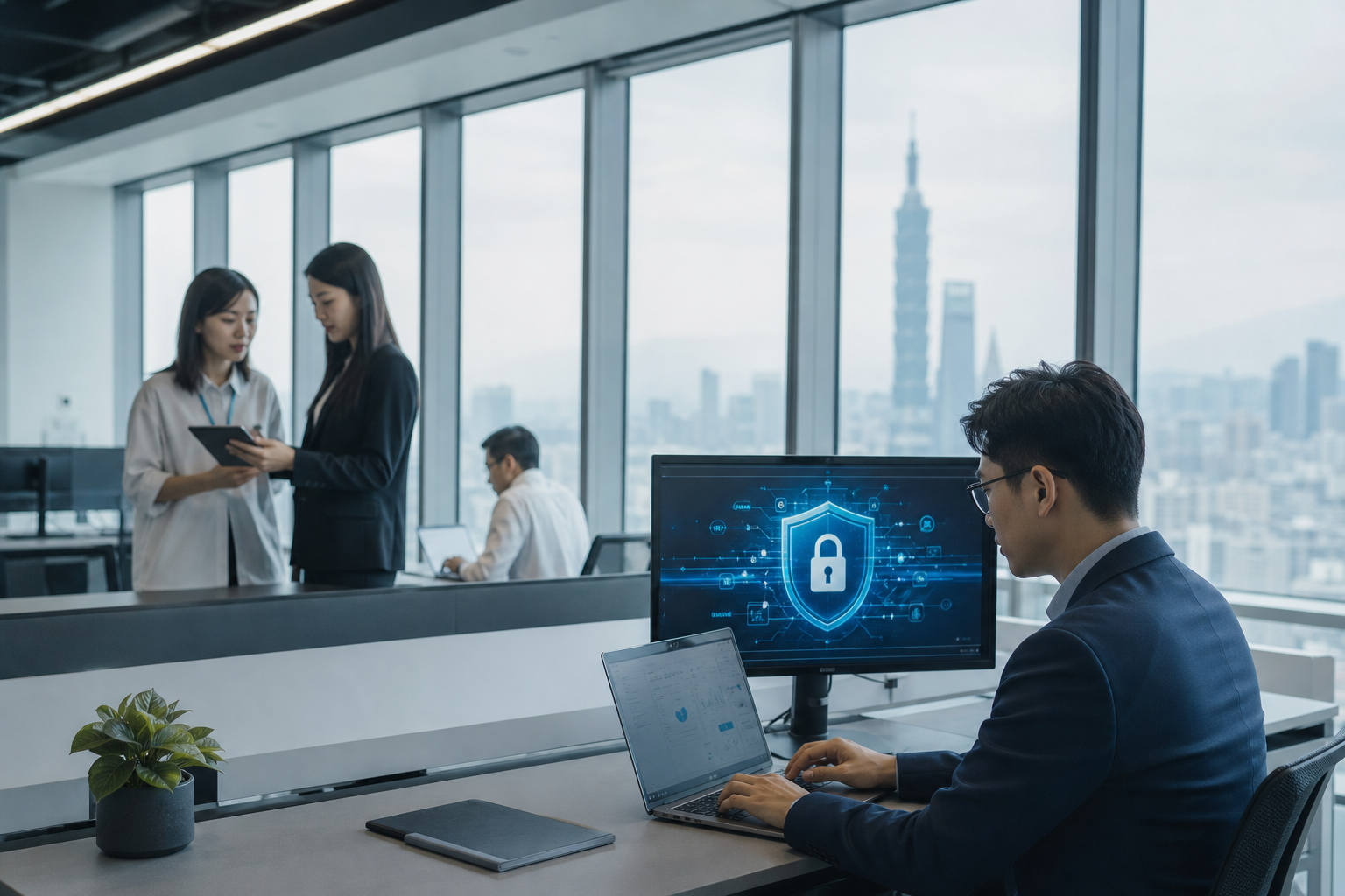 Visualizing mobile account security check in a Taiwanese office context using MFA, Passkey and backup email concepts