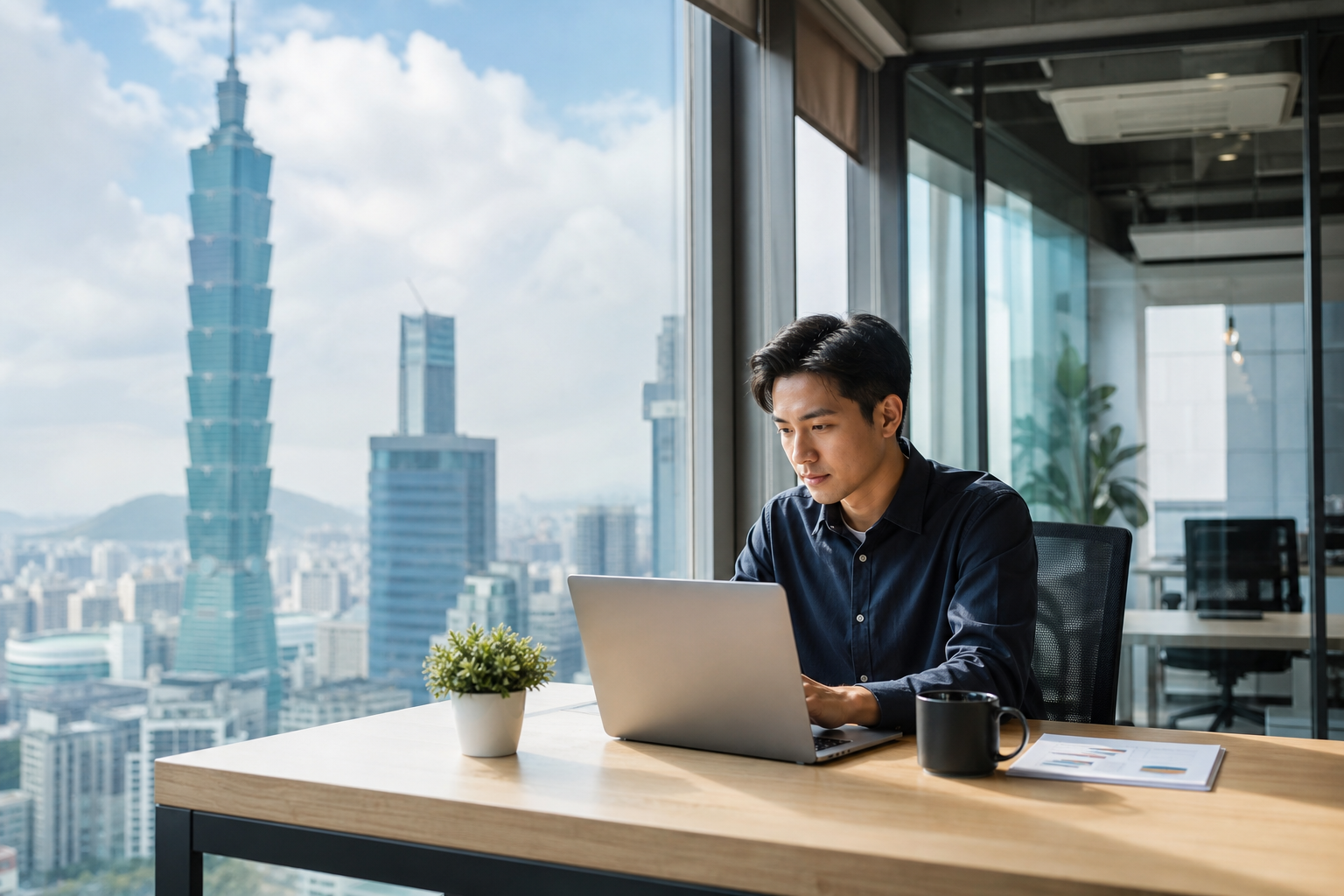 Realistic Taiwanese adult business workers planning daily activity levels with official health guidelines