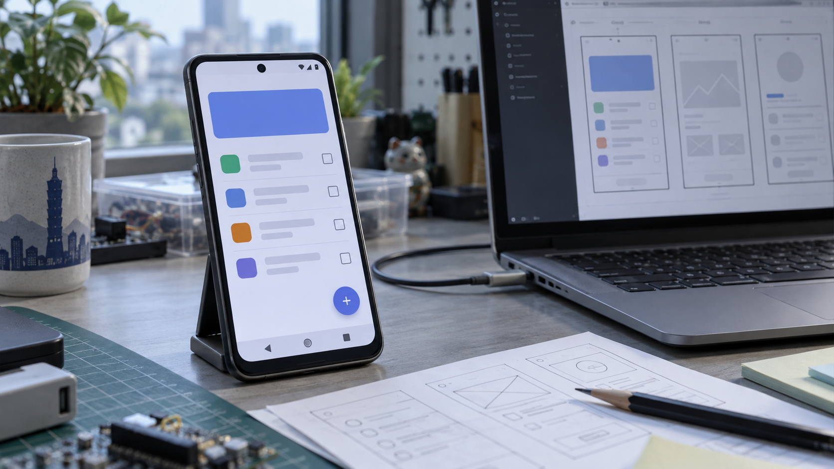 Android 手機上的簡易 App 原型與筆電上的介面草圖